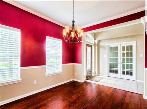 Two Tone Red Walls With Chair Rails Living Room Wall Color Living