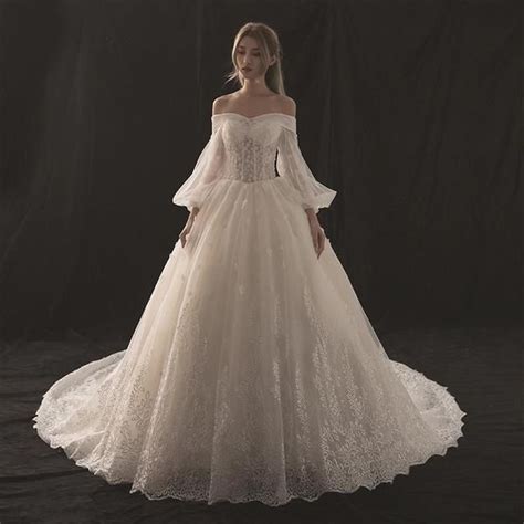 A lace wedding dress with sleeves will also help display the beauty and intricacy of the lace pattern itself. Off Shoulder Poet Sleeve Gown in 2020 | Old fashioned ...