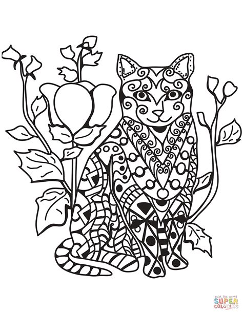 Zentangle Cat coloring page | Free Printable Coloring Pages