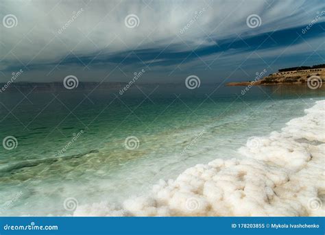 Dead Sea Salt Sediments Against Thunder Sky Stock Image Image Of