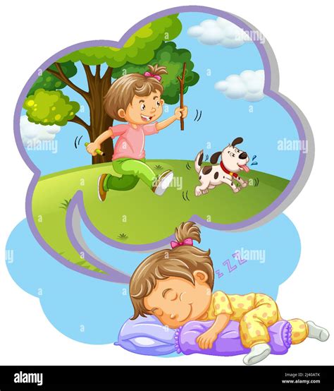 Girl Sleeping And Dreaming At Night Illustration Stock Vector Image