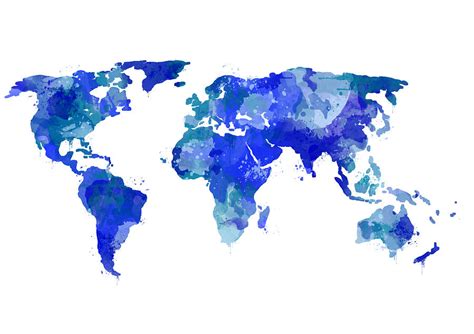Watercolor World Map Blue Digital Art By Michelle Eshleman