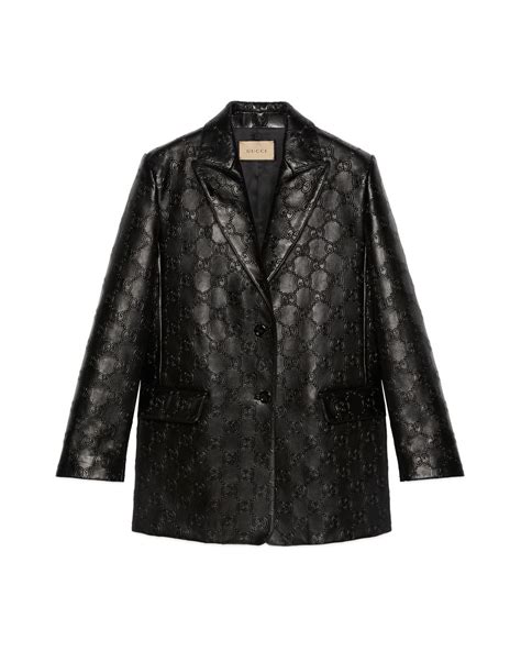Gucci Embossed Gg Leather Jacket In Black Lyst
