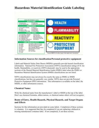 Hazardous Material Identification Guide Labeling Pdf Whoi