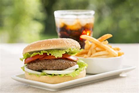 Hamburger With French Fries And Soft Drink Stock Photo Image 45309847