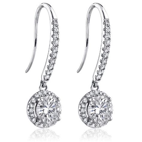 150 Ct Ladies Round Cut Diamond Drop Earrings In White Gold