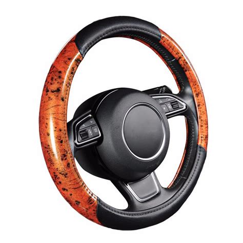 Pu Leather Black Wood Grain Car Steering Wheel Cover