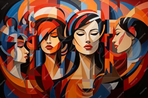 Premium Ai Image Vibrant Cubist Portraits Of Women With A Harmonious