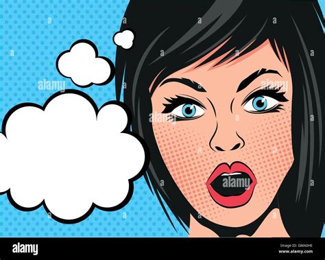 A Retro Cartoon Woman With A Shocked Expression And Speech Bubbles Vector Illustration Stock
