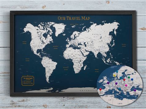 Framed Push Pin World Map Map