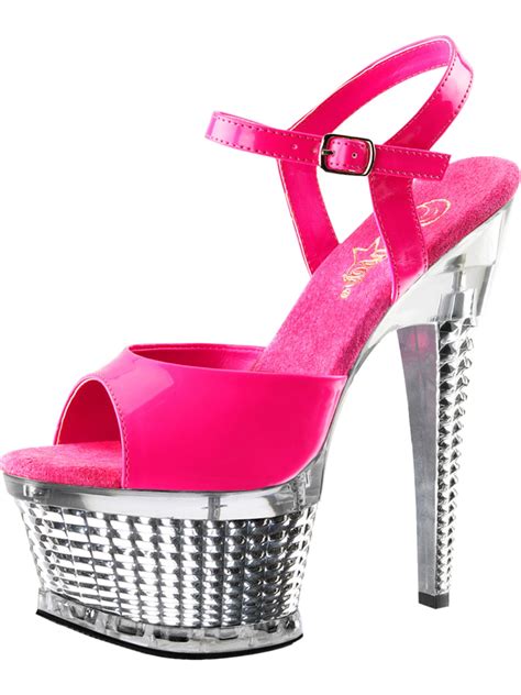 Pleaser Womens Hot Pink Sandals Silver Platform Shoes Neon Uv Reactive 6 12 Inch Heels