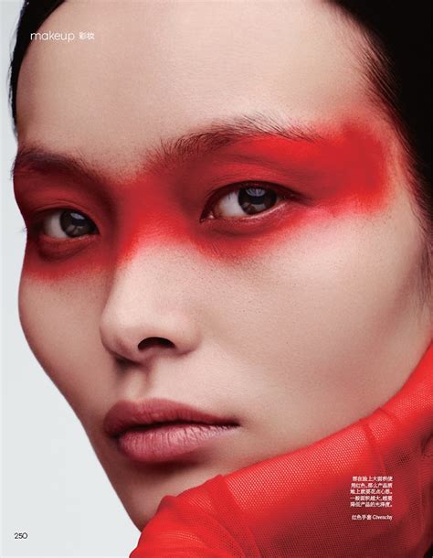 Ling Liu Models Red Hot Makeup Looks In Vogue China