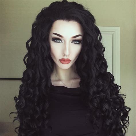 Jet Black Long Curly Synthetic Lace Front Wig Synthetic