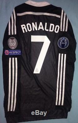 Sponsor original front and back. Real Madrid 2014-15 Champions League Adizero Player Issue 3rd Black Jersey RARE