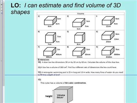Volume Of 3d Shapes Cube Cuboid Ks2 Year 5 And 6 Sats Questions