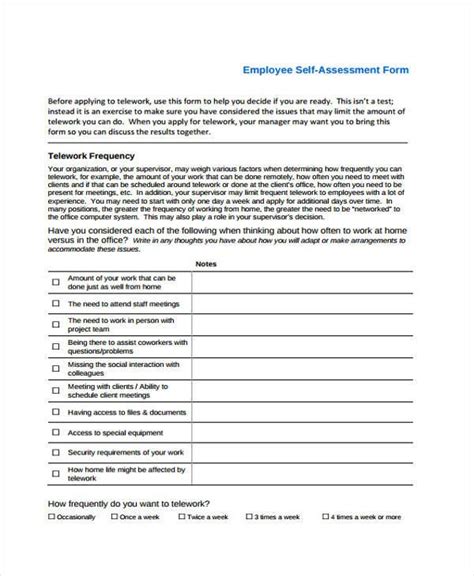 Self Assessment Form Examples