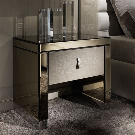 Also suitable as a side table in living rooms or hallways. Modern Mirrored Alligator Embossed Leather Bedside Table