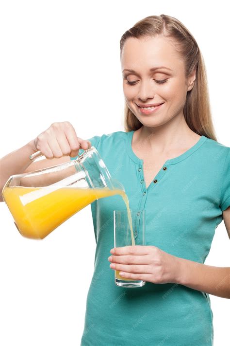 Premium Photo Pouring Fresh Juice Beautiful Young Woman Pouring