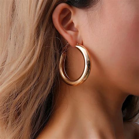 Personality MM Big Gold Hoops Earrings Minimalist Thick Tube Round Circle Earrings For Women