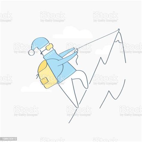 Rock Climber Cartoon Man Alpinist Climbing On A Cliff Stock