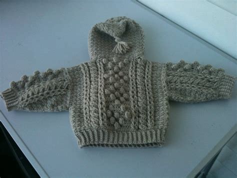 Crochet Baby Hooded Aran Sweater ~ Cottage Guardian