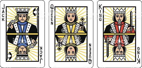 A Set Of Three Playing Cards Showing A Jack Queen And King All