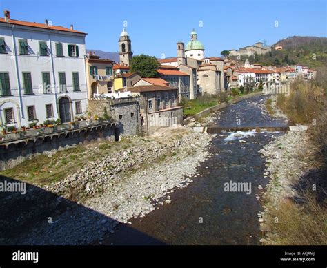 Foreshortening With Magra River Pontremoli Tuscany Italy Stock Photo