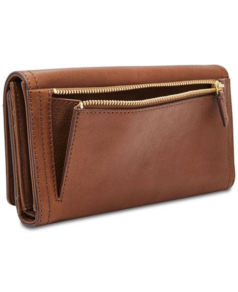 Fossil Logan Leather Flap Clutch Wallet In Browngold Brown Save 3
