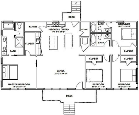60x30 House 4 Bedroom 3 Bath 1800 Sq Ft Pdf Floor Etsy Barn Homes