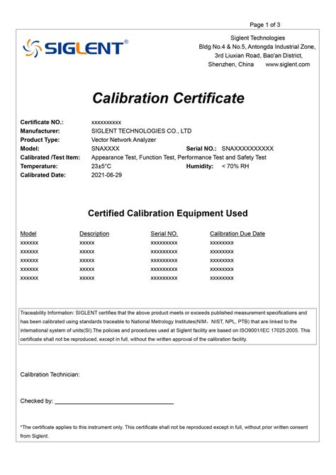 Calibration Certificate Template