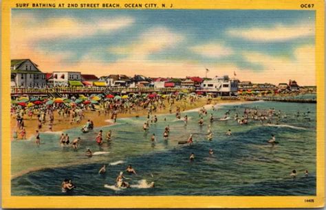 Vtg Ocean City New Jersey Nj Surf Bathing 2nd Street Beach 1940s Linen
