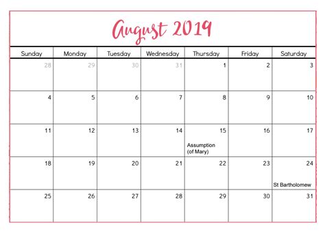 August 2019 Calendar With Holidays Uk August 2019 Calendar 2019