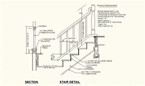 Stair And Handrail Detail Section And Elevation Autocad File Cadbull