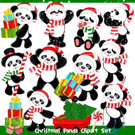 Christmas Panda Clipart Set Etsy Christmas Panda Kawaii Christmas