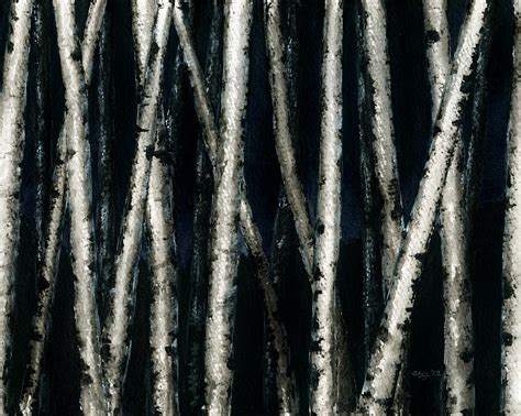 With a little help from my little girl, we played around with this method. Birch Trees At Night Painting by Anna Bronwyn Foley