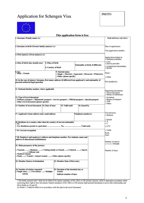 Fillable Application For Schengen Visa Printable Pdf Download