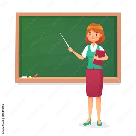 Chalkboard And Teacher Female Professor Teach At Blackboard Lessons
