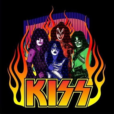 The Band Kiss With Flames In The Background