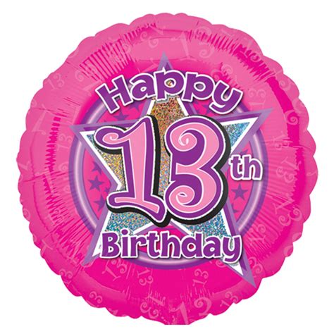 Pink Flowers Happy 13th Birthday Standard Holographic Foil Balloon S40