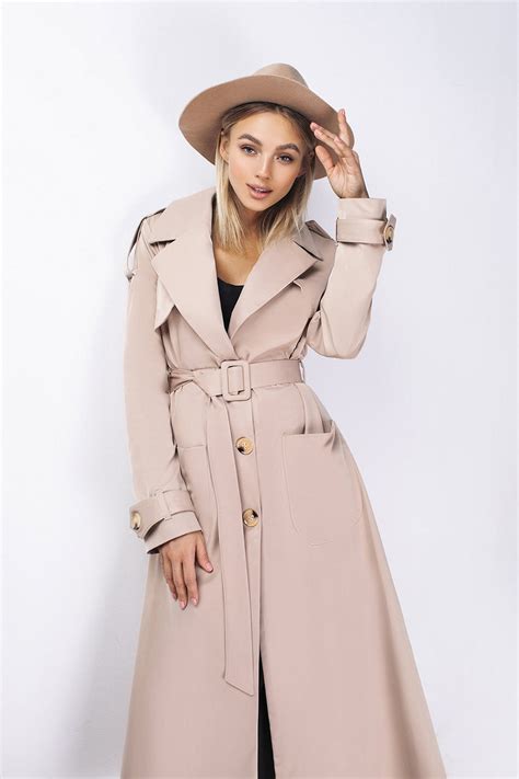 Beige Trench Coat For Women Belted Long Raincoat Etsy