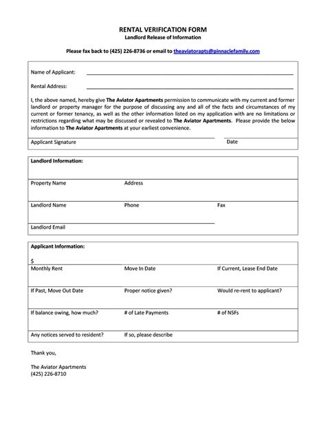 Rental Verification Form Printable Printable Forms Free Online