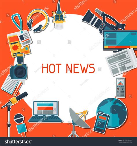 Background With Journalism Icons Mass Media And Press Conference Concept Symbols In Flat Style