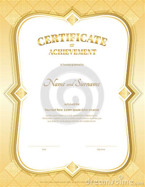Portrait Certificate Of Achievement Template In Vector With Applied