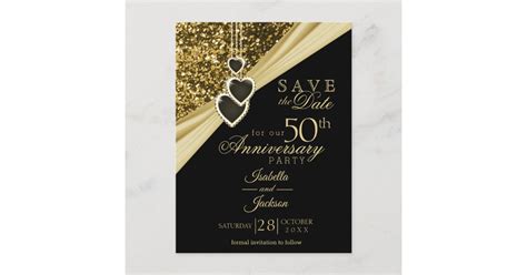 50th Gold Glitter Anniversary Save The Date Announcement Postcard