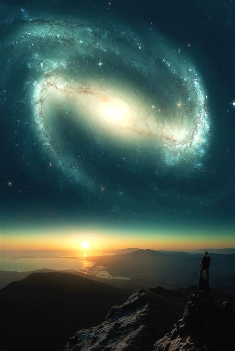 Cosmos Fantasy Galaxy Sunset Mountains Universe Pictures Cosmos Photo