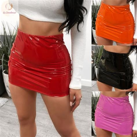 women sexy pu leather mini skirt summer high waist solid color short skirt sexy night club skirt