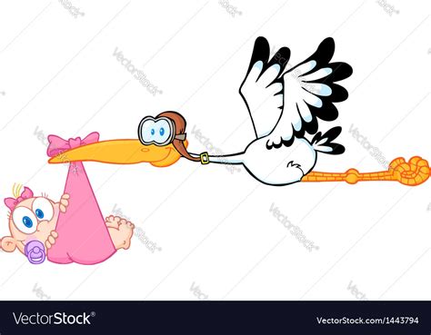 Stork Delivering A Newborn Baby Girl Royalty Free Vector