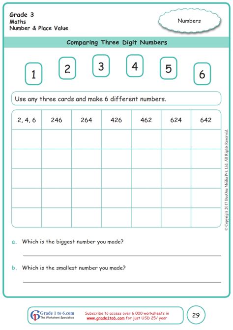 Comparing Numbers Third Grade Worksheet