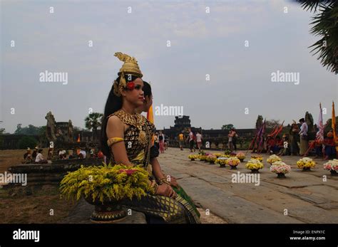 Khmer Traditional Dancers In Angkor Wat Siem Reap Cambodia Stock