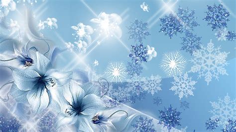 Snowflakes Flowers Blue Hd Desktop Wallpaper Widescreen High